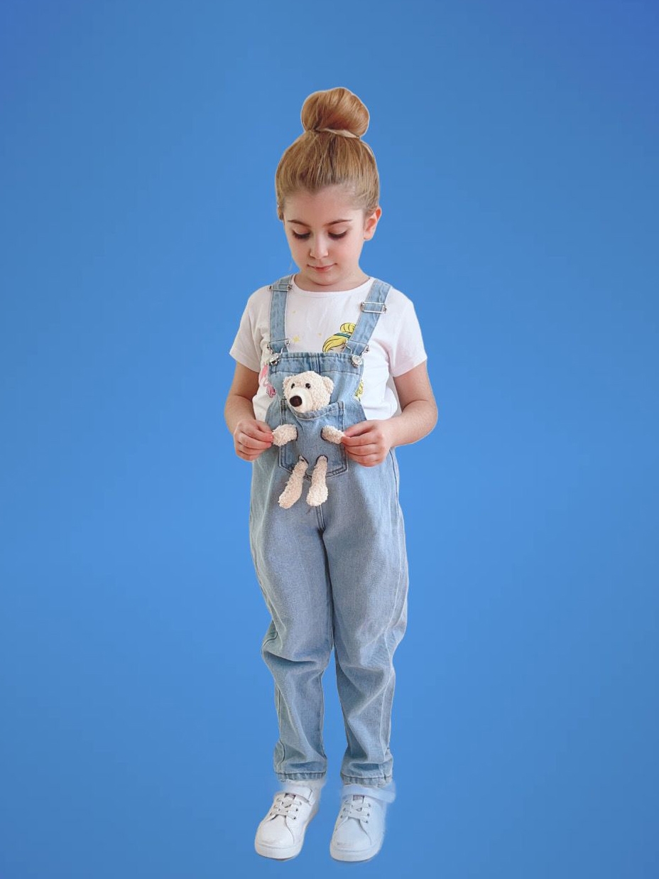 Ayıcıklı Denim Soloped Çocuk Kot Tulum 24-36 Ay, 8 Yaş 
